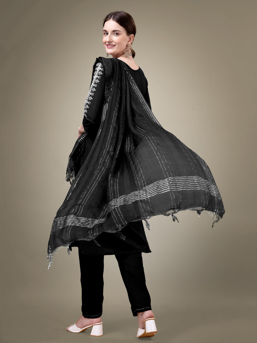 Black Cotton Blend Kurta Set With Sequence Embroidery Work