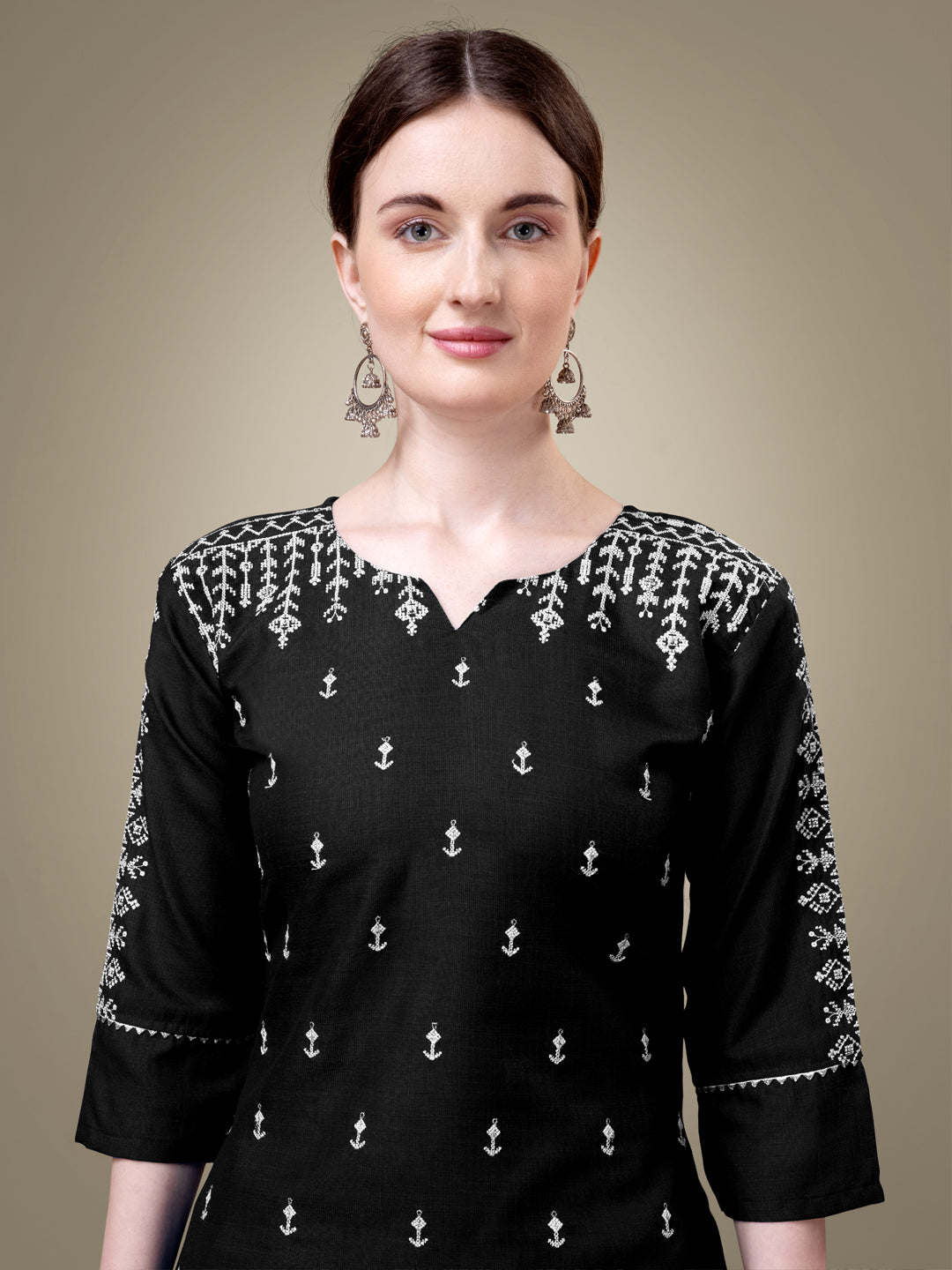 Black Cotton Blend Kurta Set With Sequence Embroidery Work