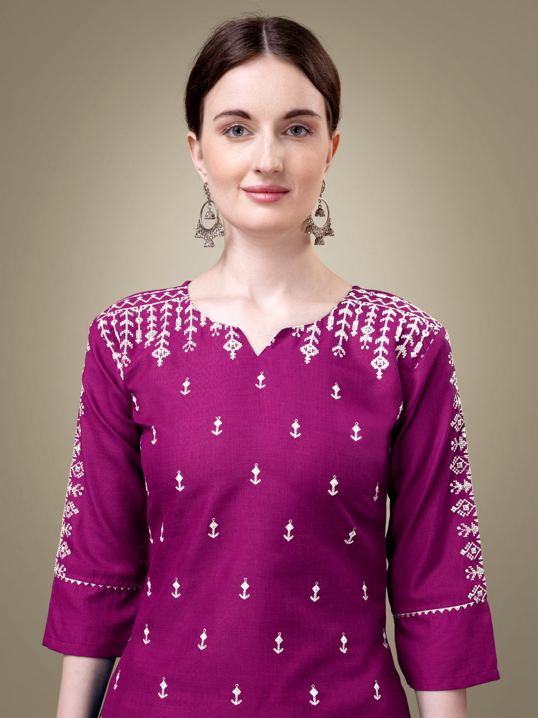Purple Cotton Blend Kurta Set With Sequence Embroidery Work