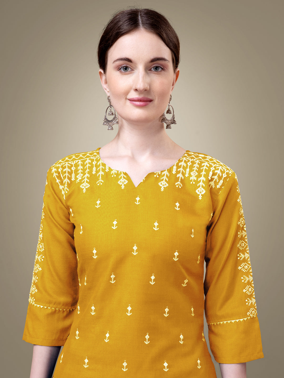 Yellow Cotton Blend Kurta Set With Sequence & Embroidery Work