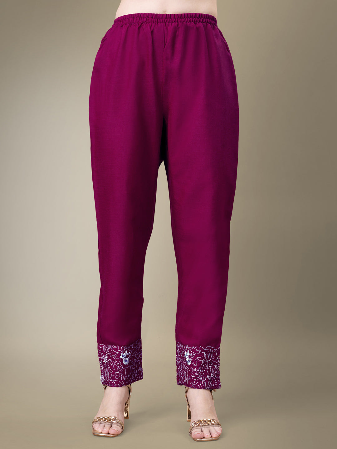 Purple Cotton Blend Kurta Set With Embroidery & Fancy Lace Work