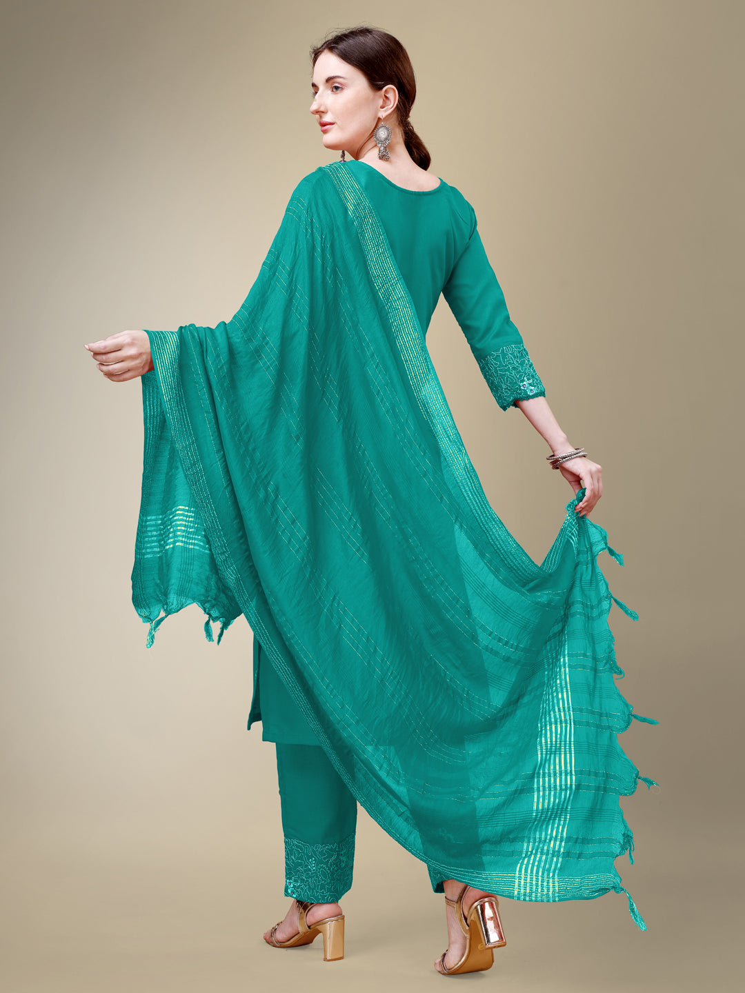 Rama Cotton Blend Kurta Set With Embroidery & Fancy Lace Work