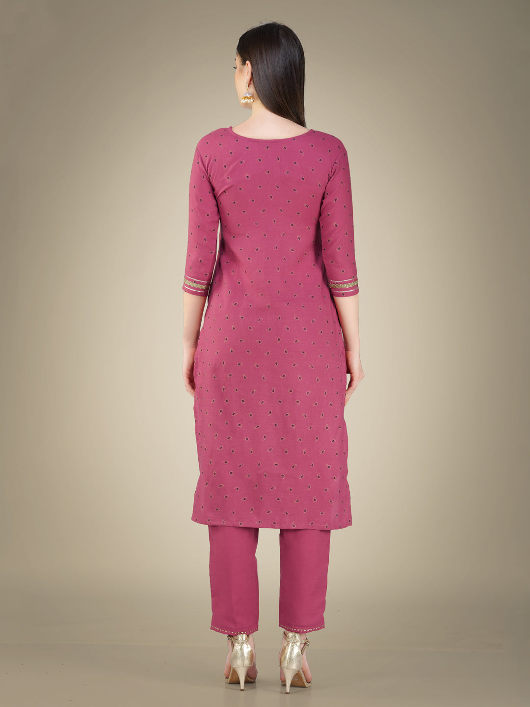 Wine Cotton Magic Slub Kurta Set With Embroidery & Sequence Work
