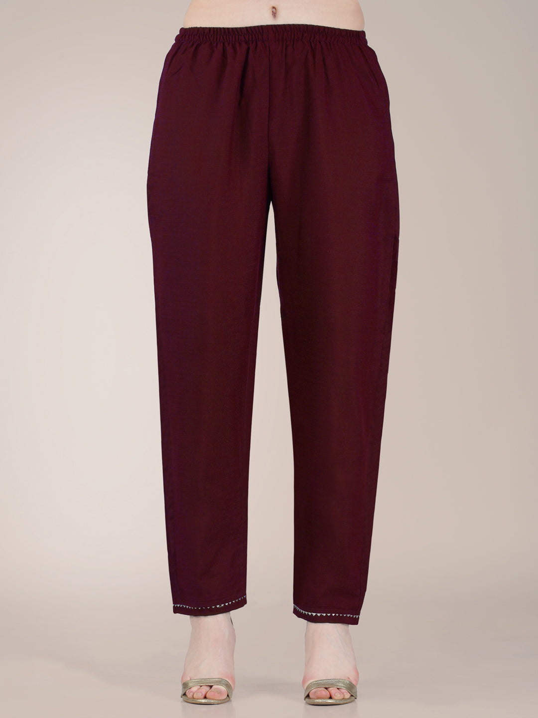 Maroon Cotton Blend Kurta Set With Embroidery & Sequence Work