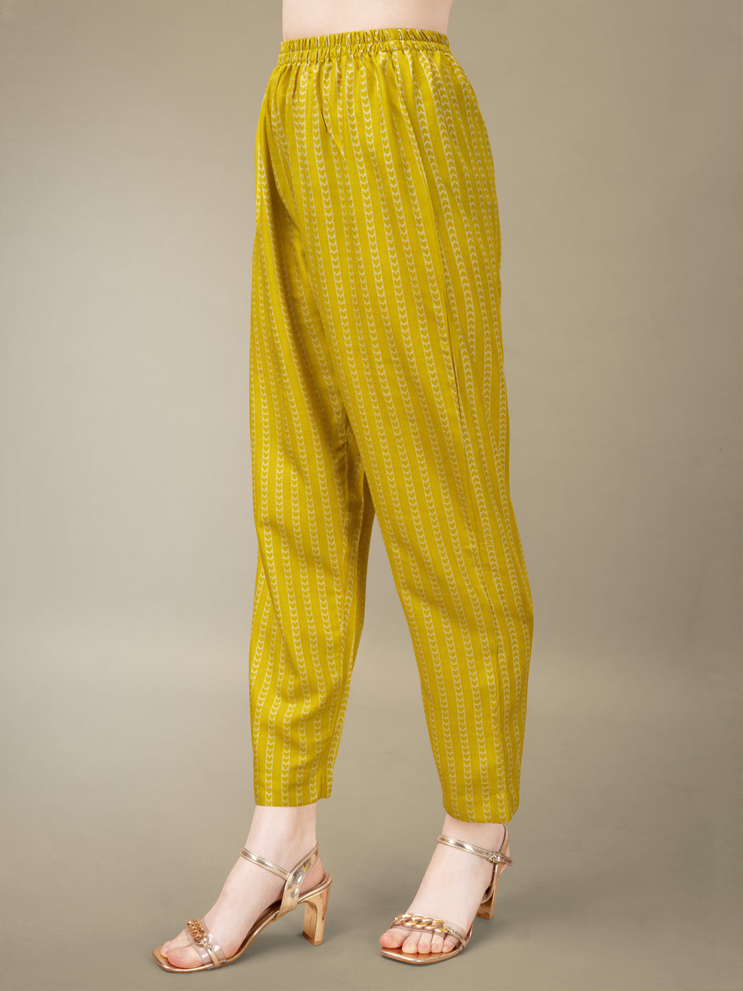 Yellow Rayon Print Kurta Set With Embroidery & Fancy Lace Work