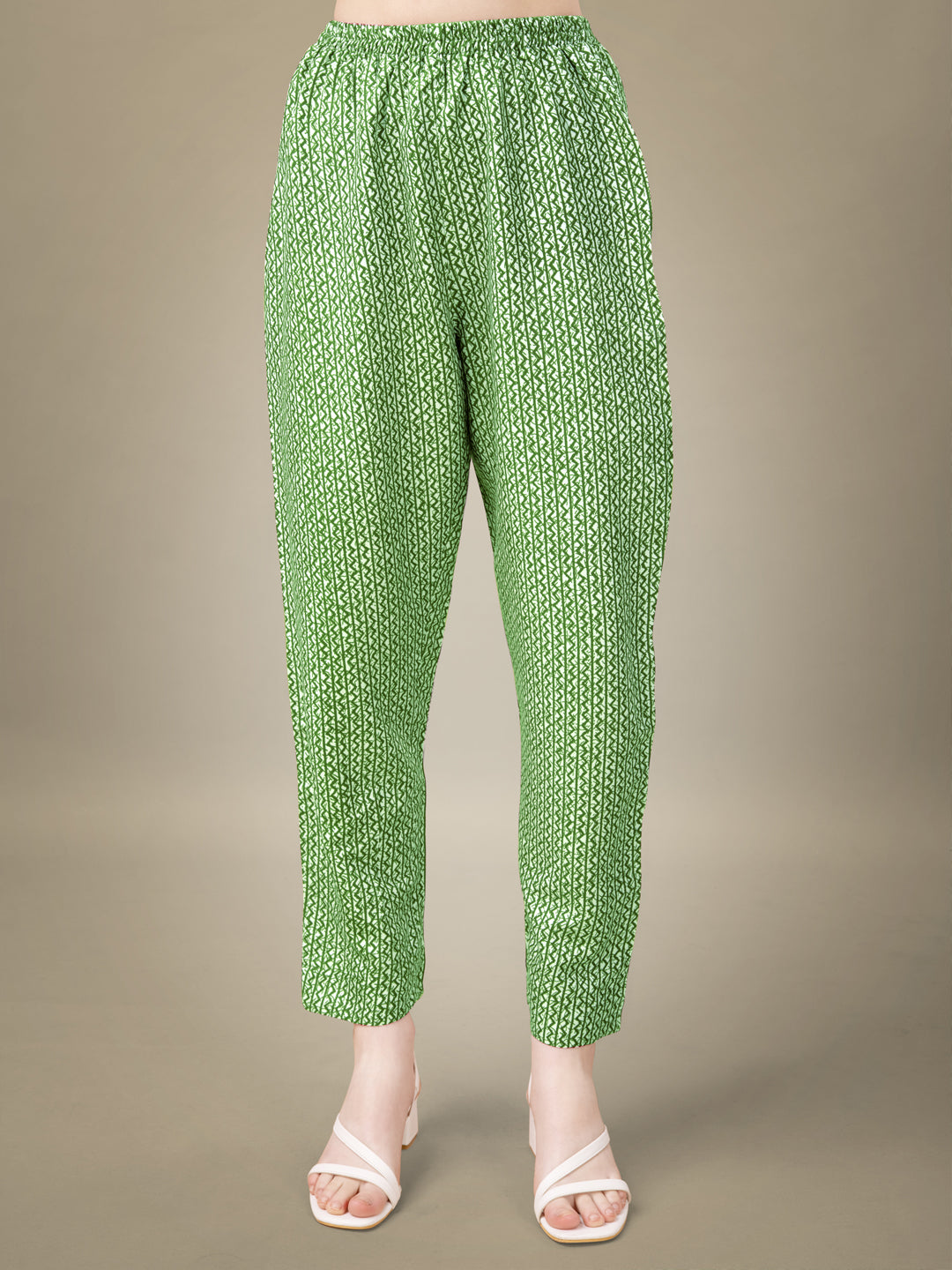 Green Rayon Print Kurta Set With Embroidery & Fancy Lace Work