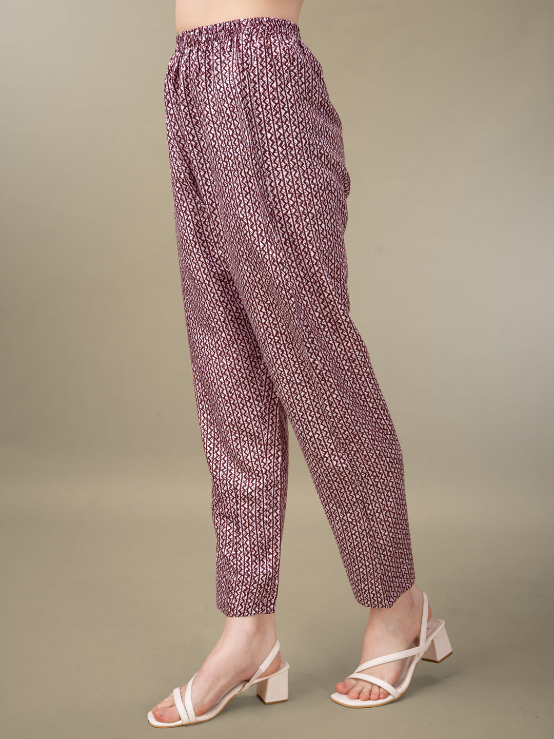 Maroon Rayon Print Kurta Set With Embroidery & Fancy Lace Work