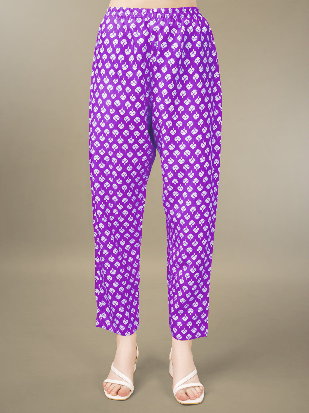 Purple Rayon Print Kurta Set With Embroidery & Fancy Lace Work