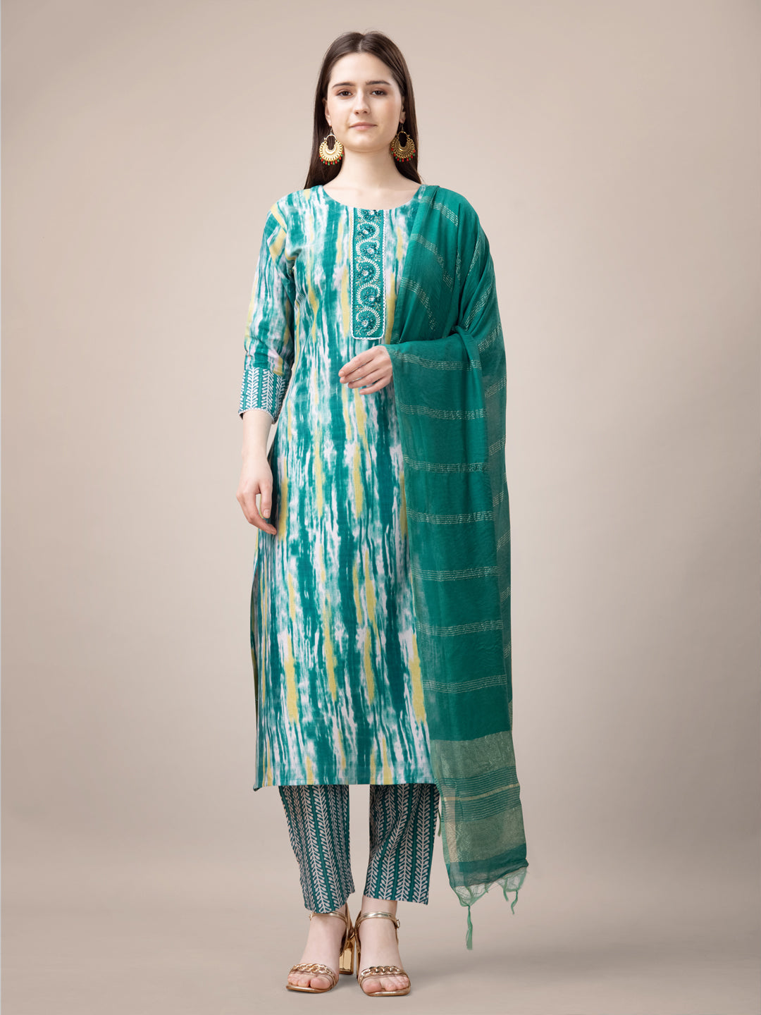 Rama Rayon Print Kurta Set With Embroidery & Fancy Lace Work