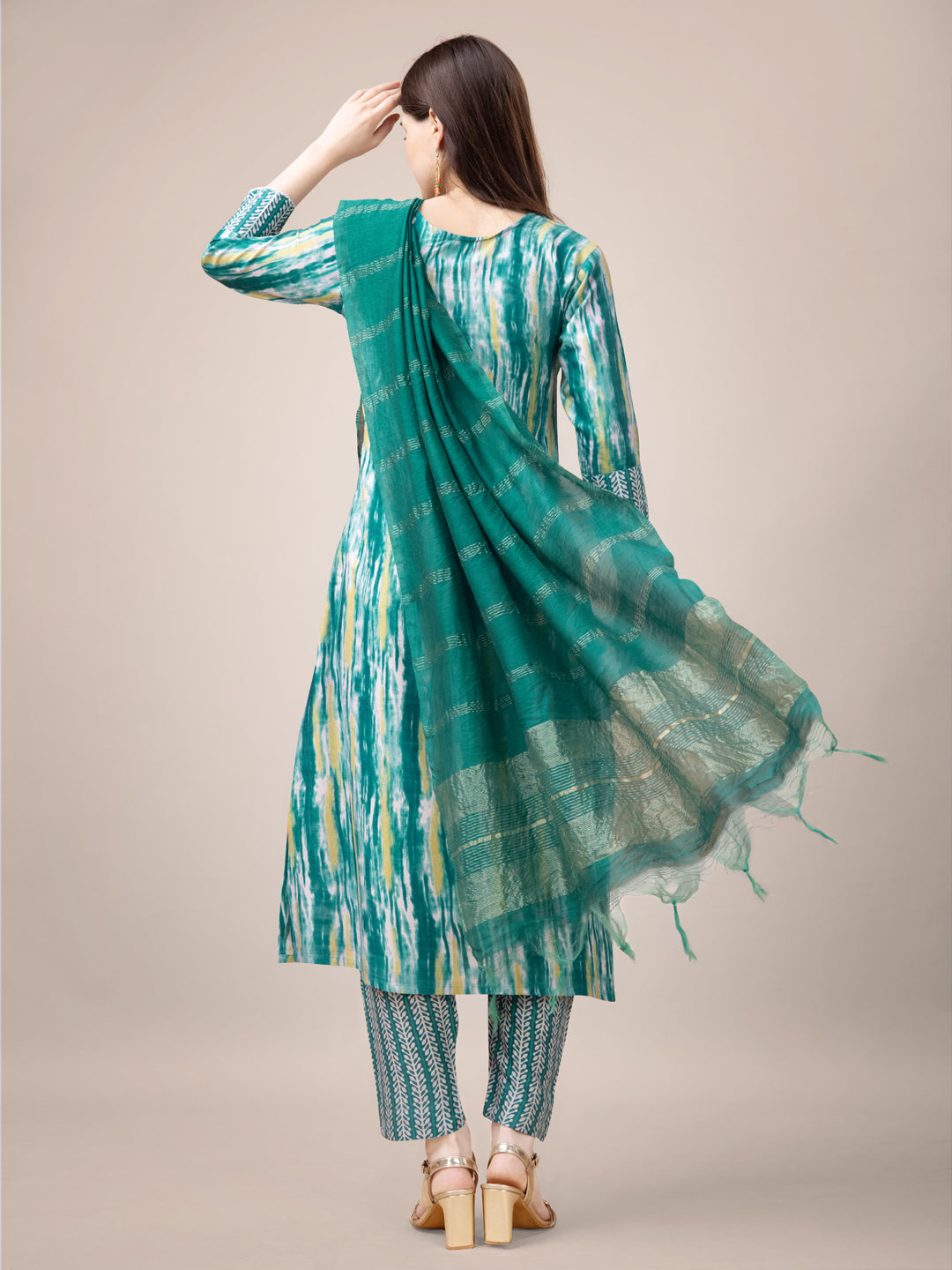 Rama Rayon Print Kurta Set With Embroidery & Fancy Lace Work