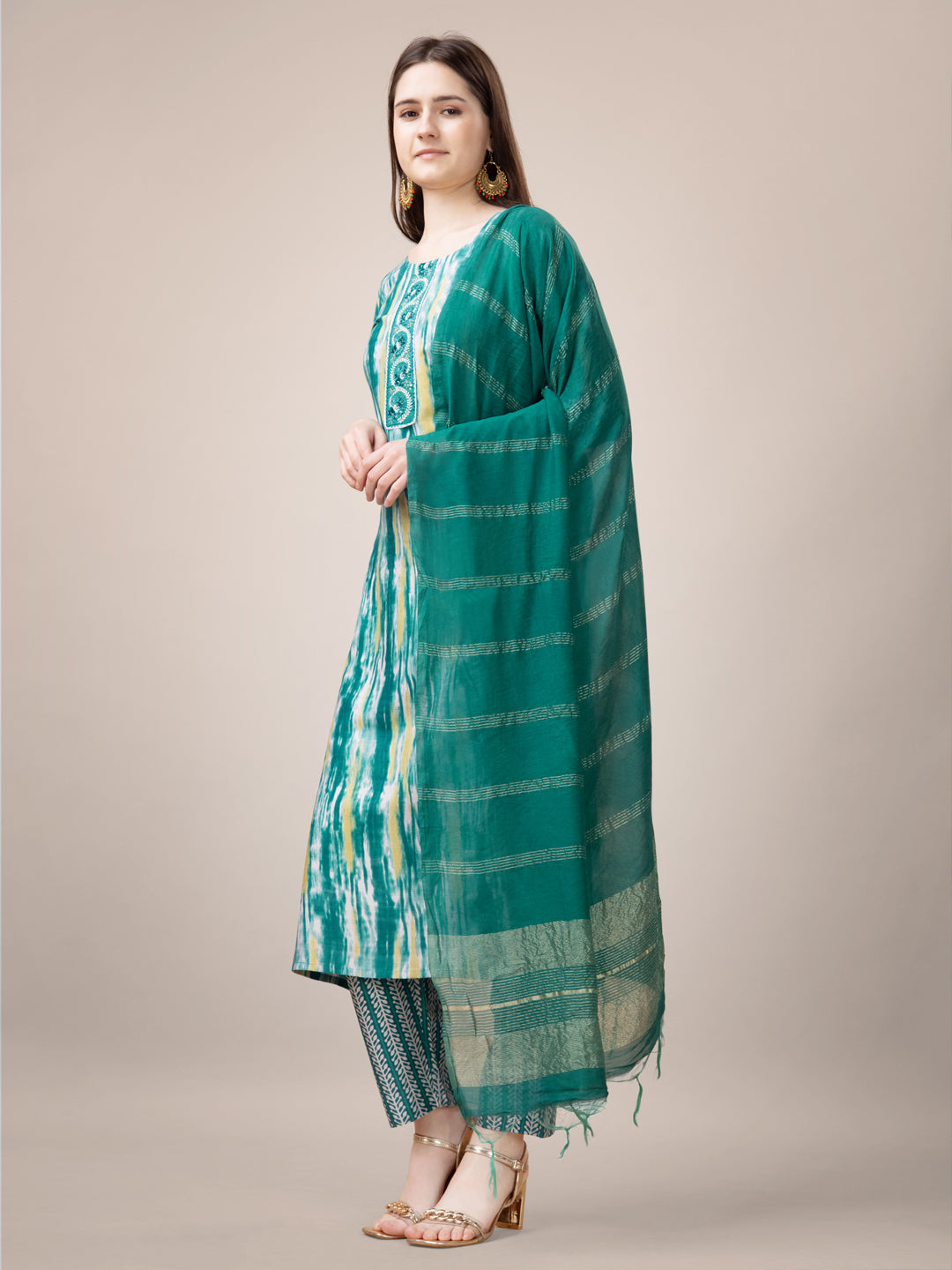 Rama Rayon Print Kurta Set With Embroidery & Fancy Lace Work