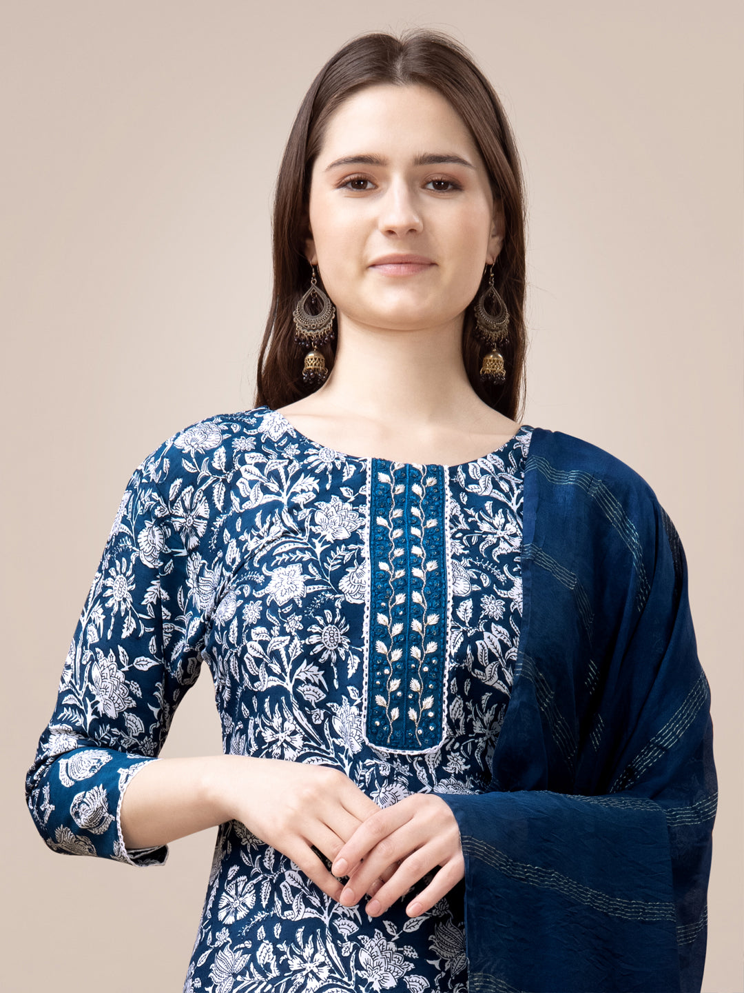 Morpich Rayon Print Kurta Set With Embroidery & Fancy Lace Work