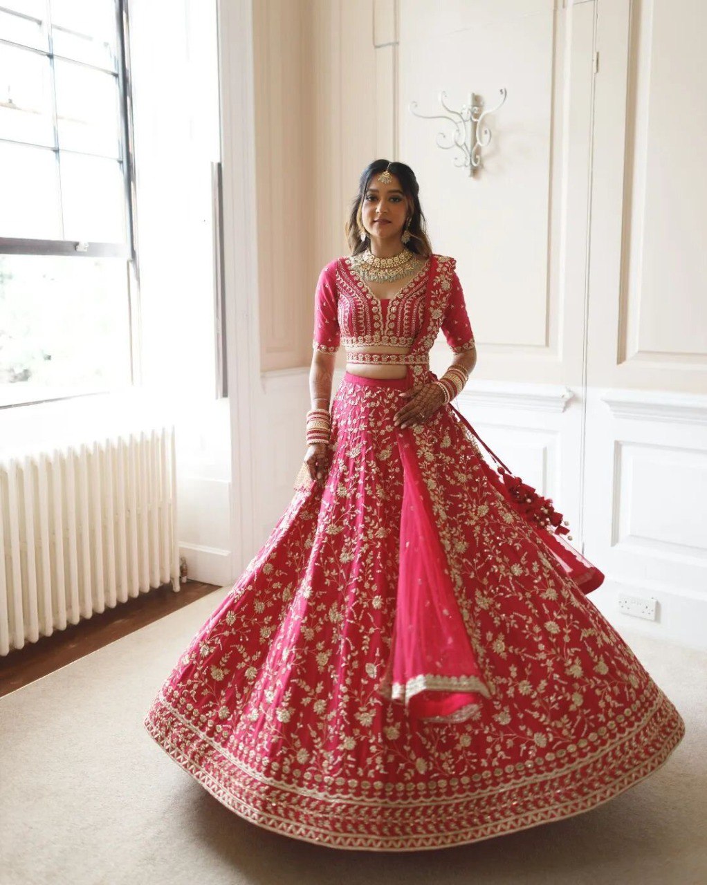 Pink Floral Jaal Embroidered Lehenga