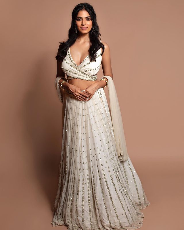 White Zari Mirror Work Lehenga