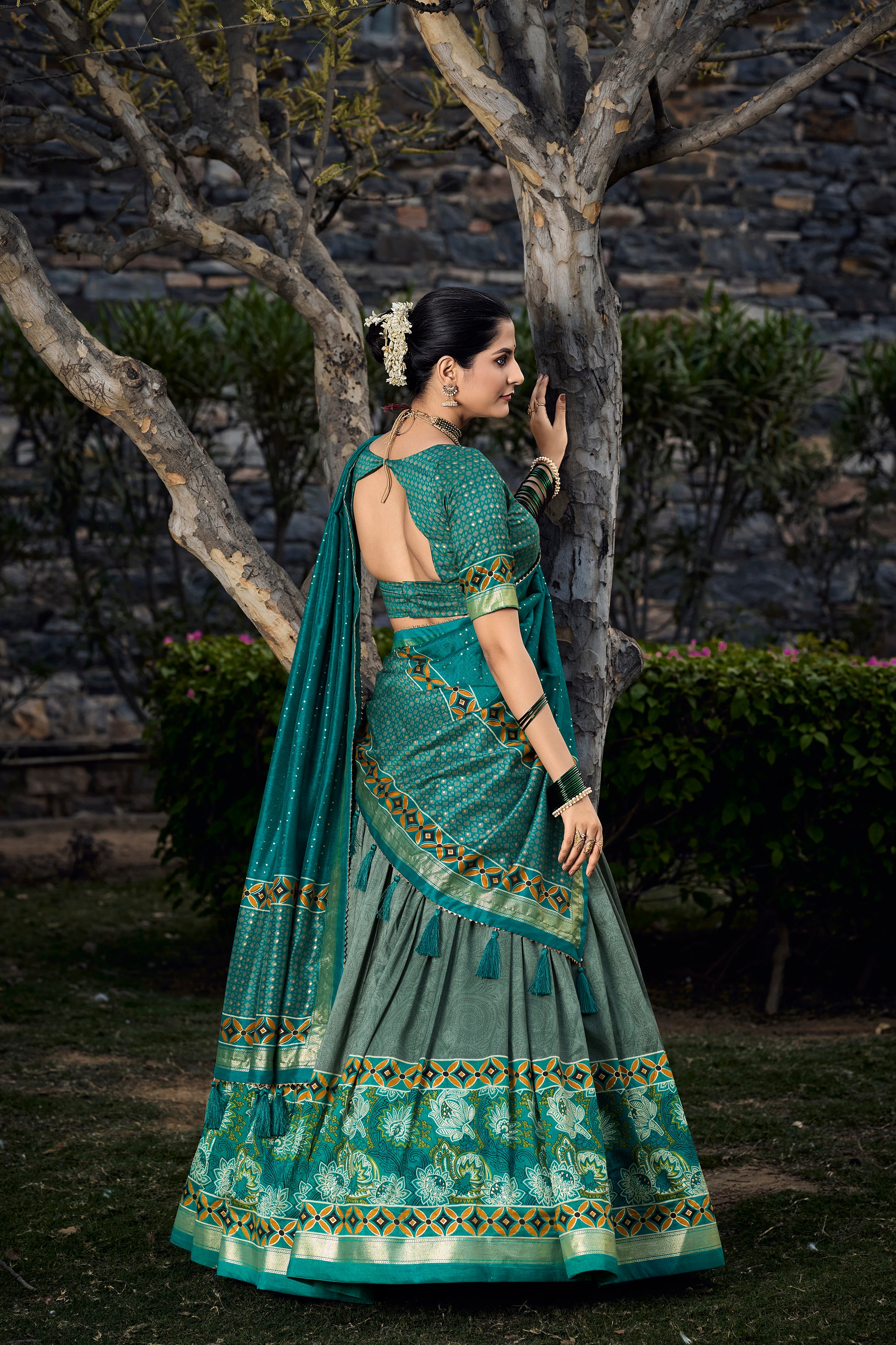 Tussar Silk Floral With Foil Print In Lehenga Choli