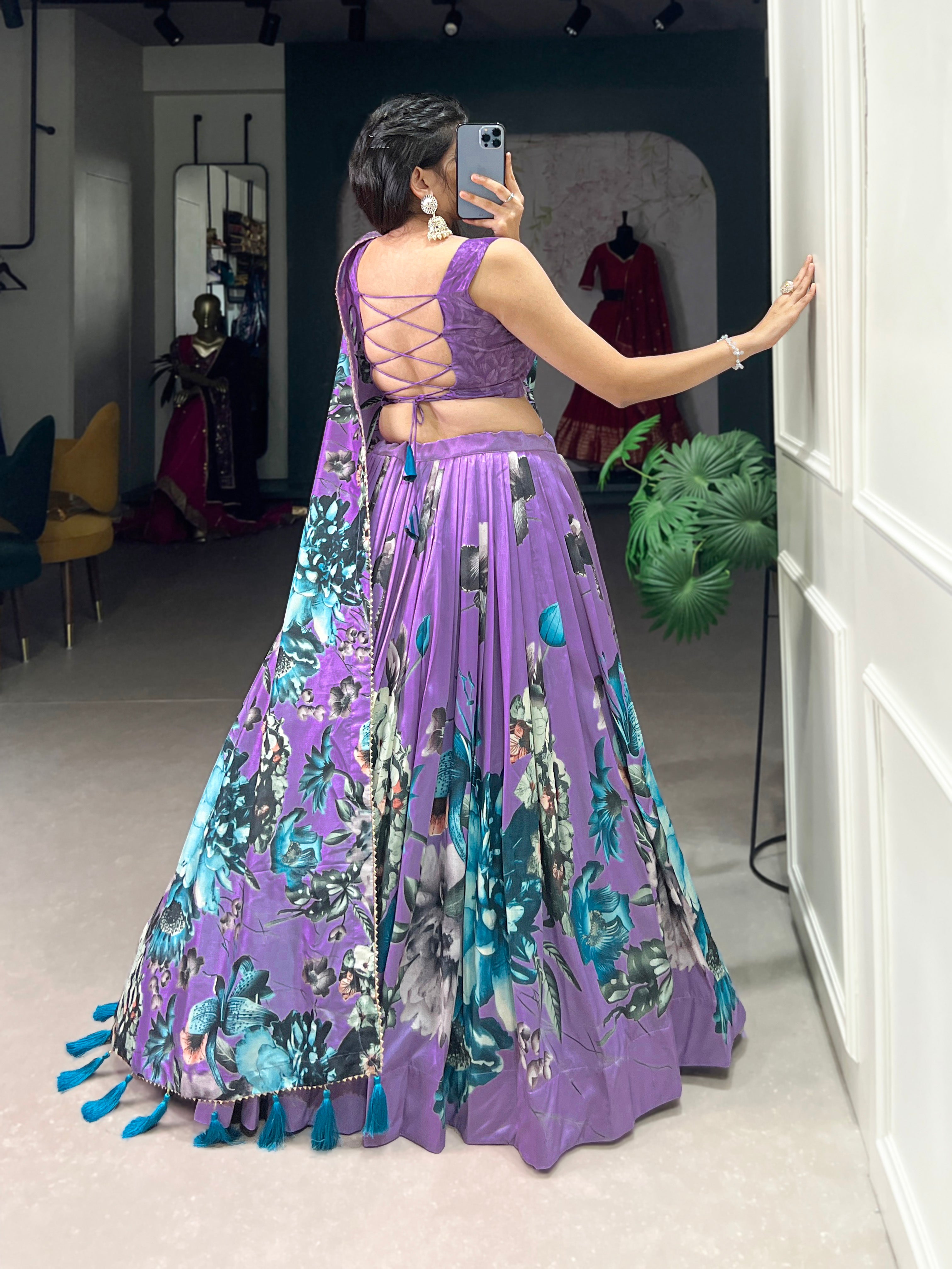 Women's Dola Silk With Floral Print Lehenga Choli Set