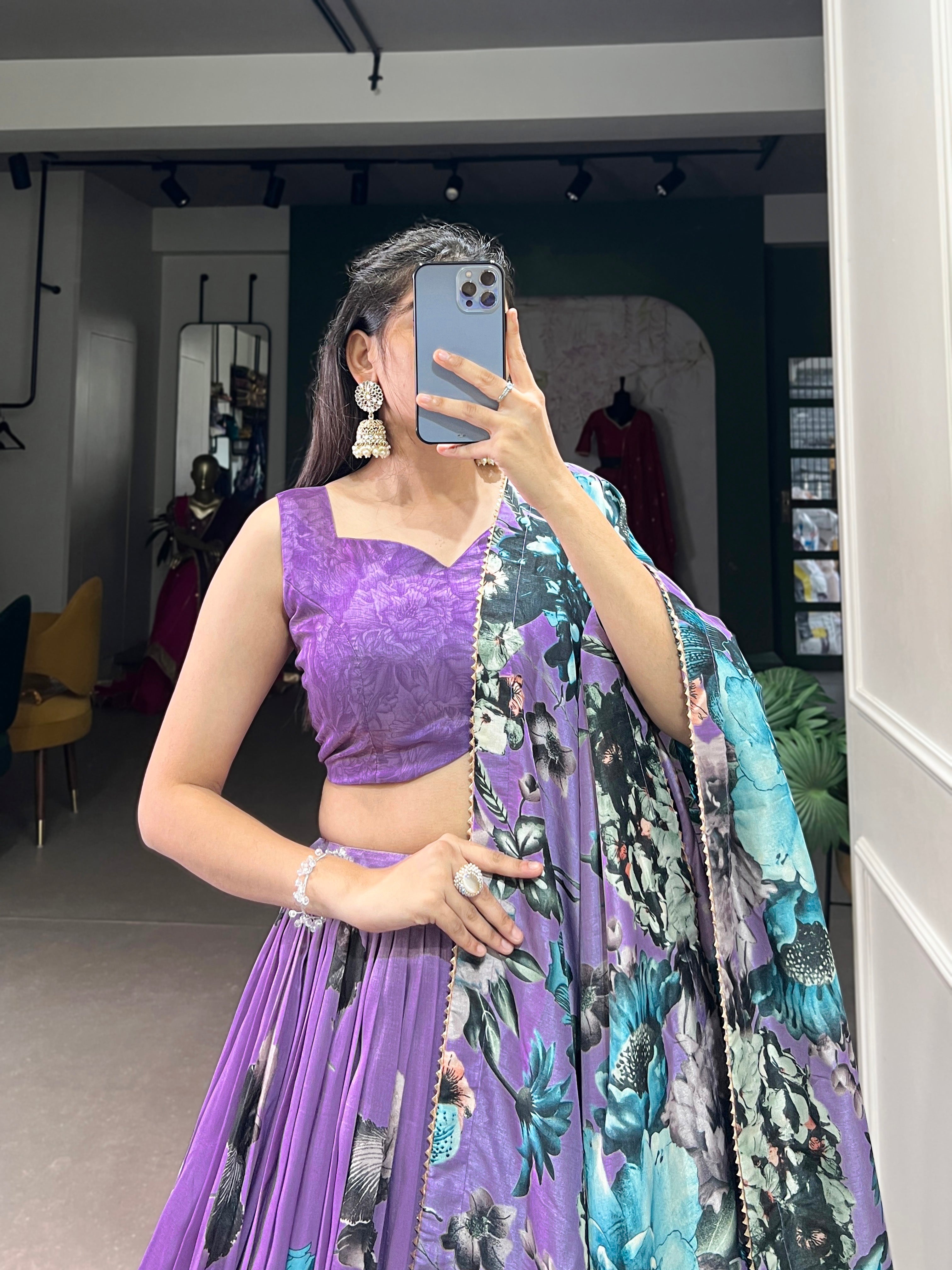 Women's Dola Silk With Floral Print Lehenga Choli Set