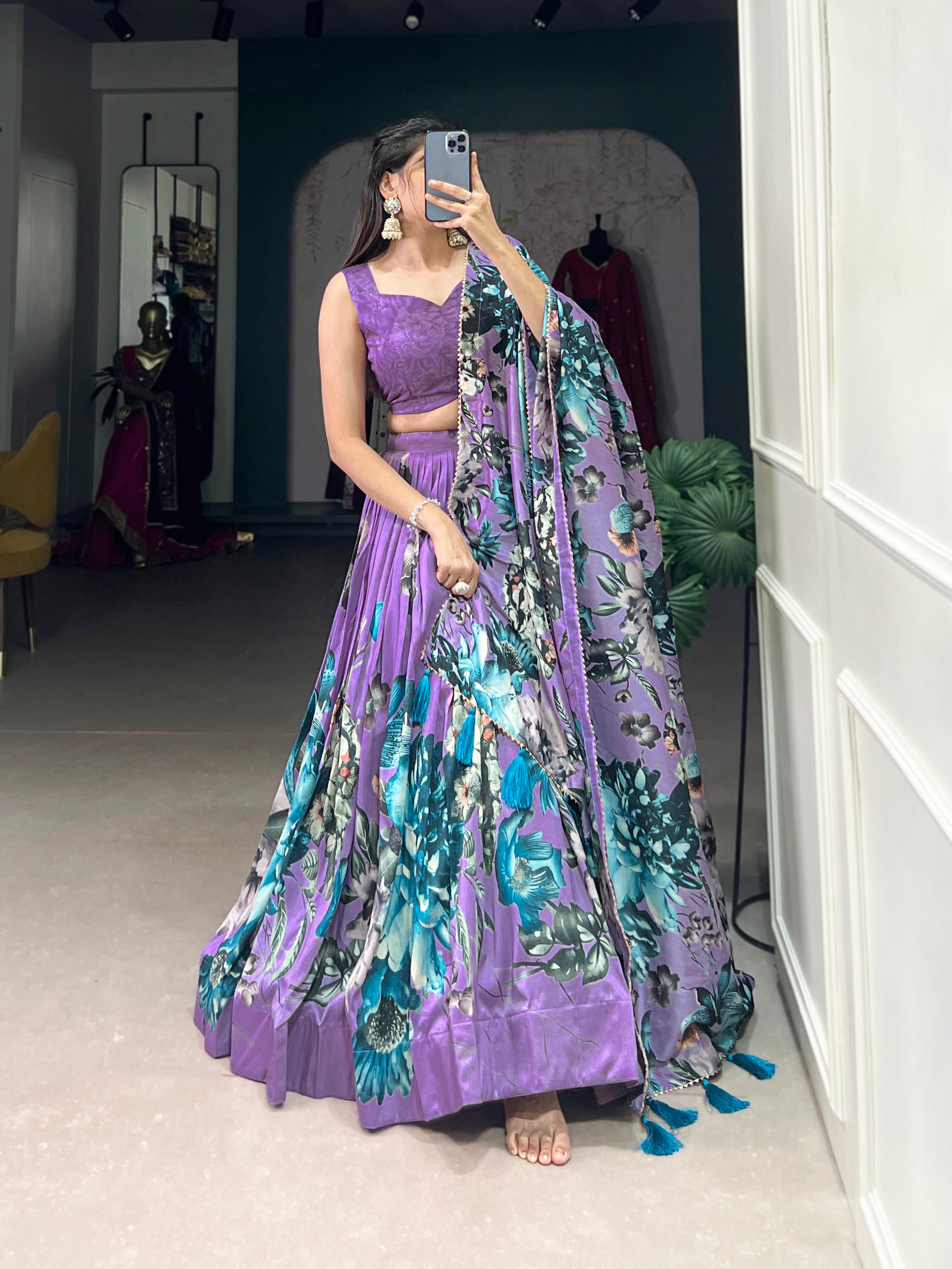 Women's Dola Silk With Floral Print Lehenga Choli Set