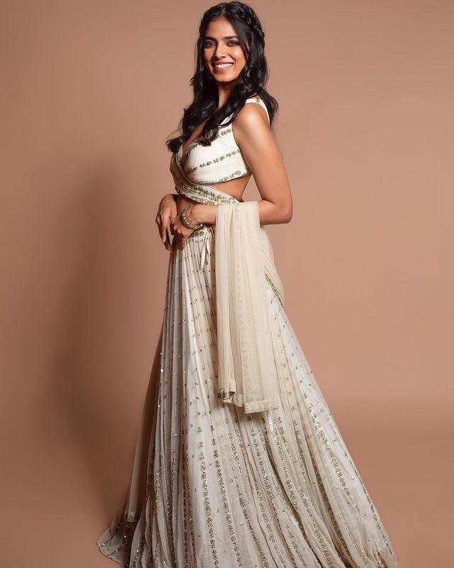 White Zari Mirror Work Lehenga