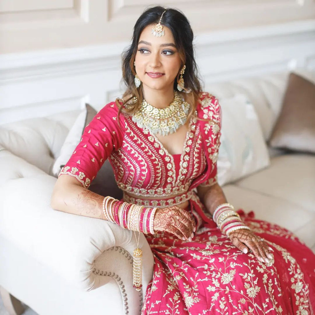 Pink Floral Jaal Embroidered Lehenga