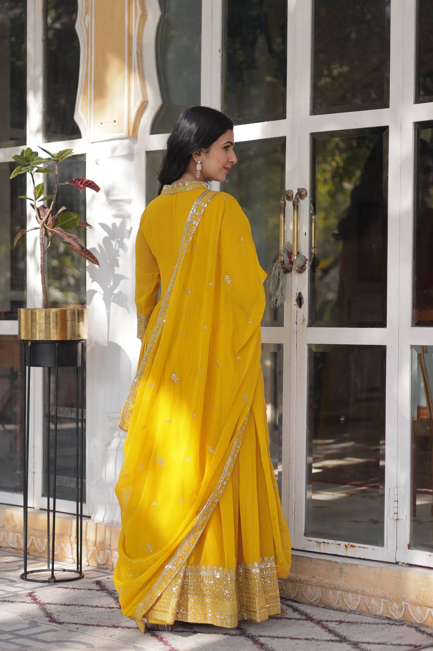 Yellow Sequin Embroidery Work Lehenga Kurta