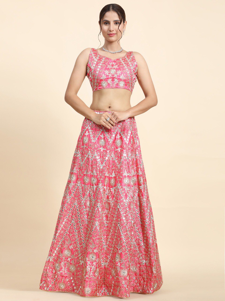 Pink Mirror Embroidery Lehenga