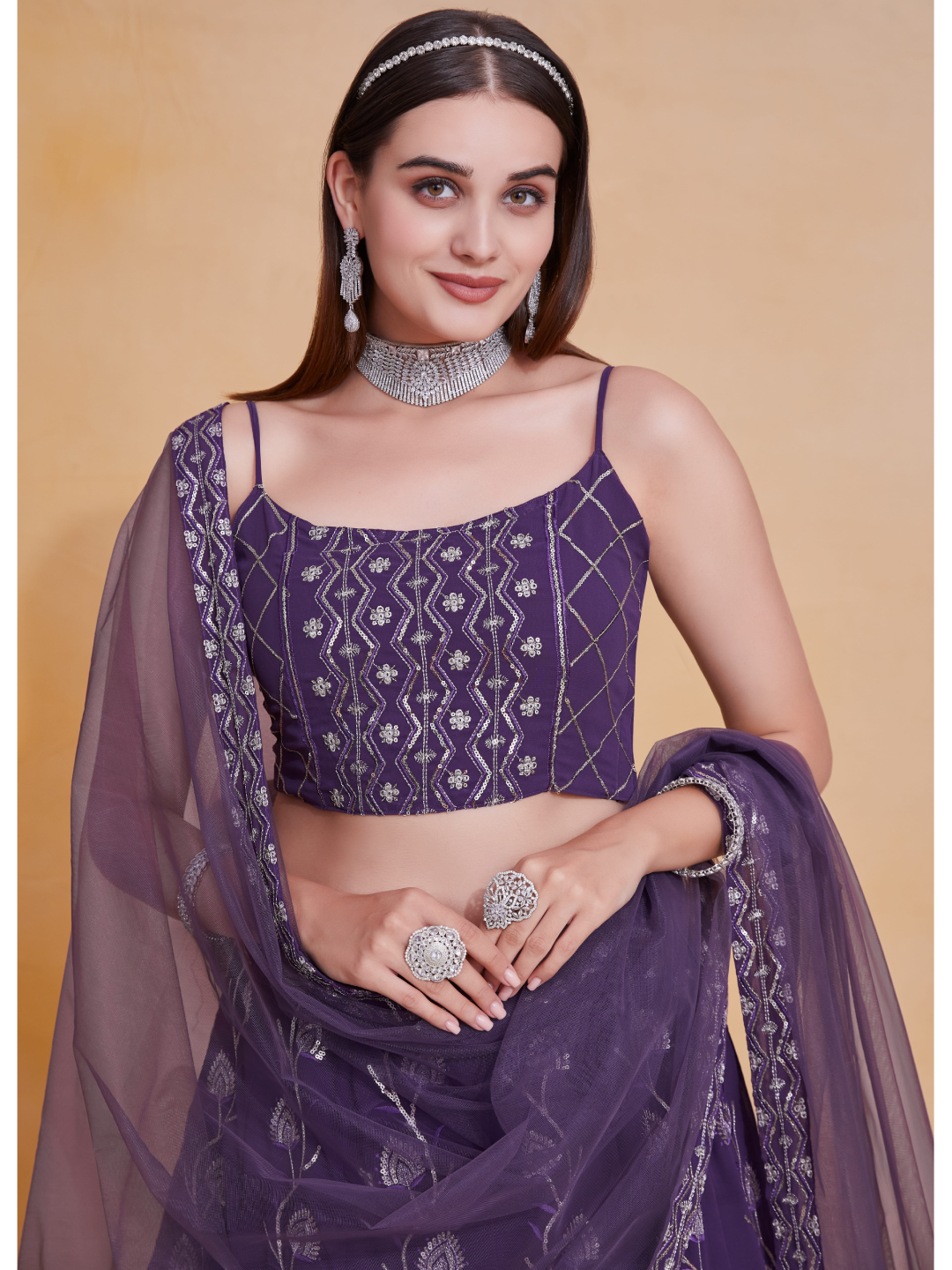 Purple Zari Sequence Embroidery Work Georgette Lehenga Choli