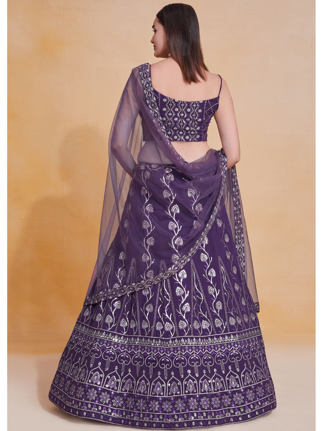 Purple Zari Sequence Embroidery Work Georgette Lehenga Choli