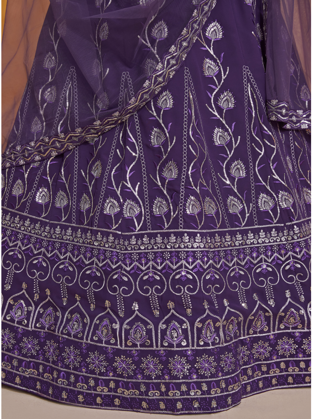 Purple Zari Sequence Embroidery Work Georgette Lehenga Choli