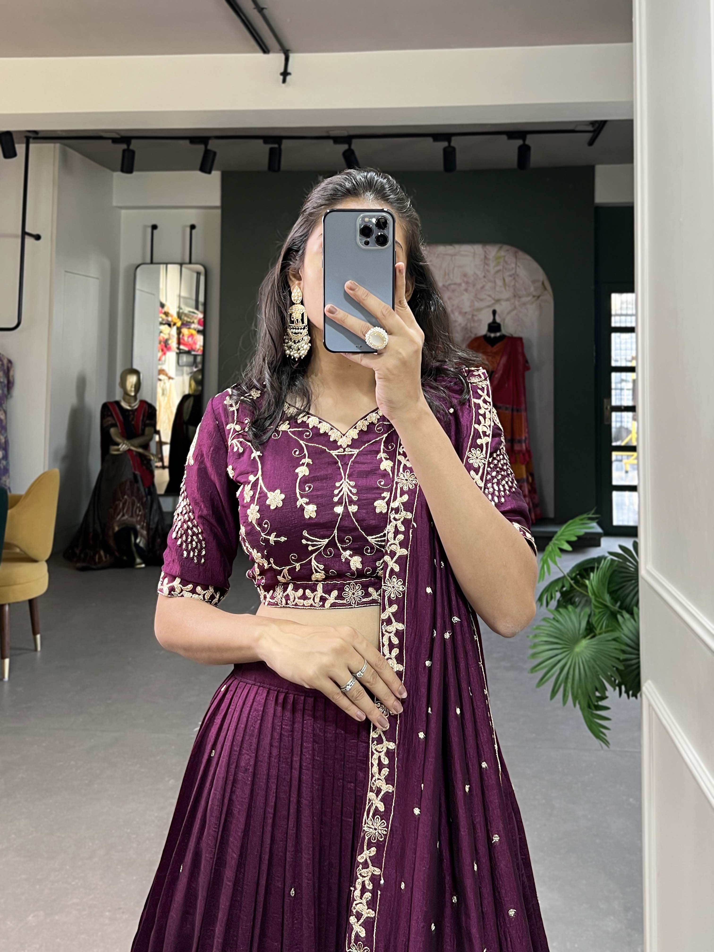 Women's Vichitra Silk With Sequins And Thread Work Lehenga Choli