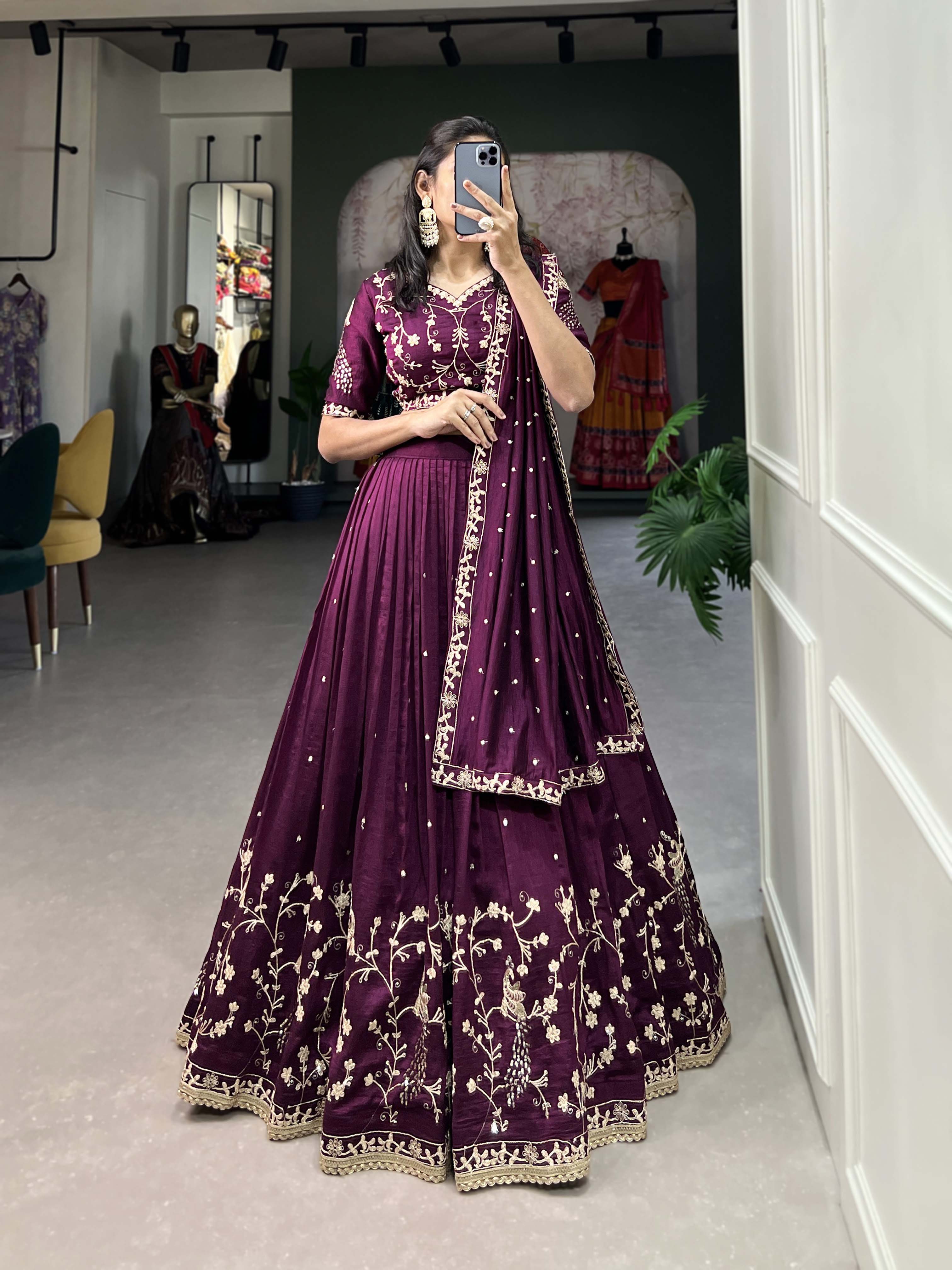 Women's Vichitra Silk With Sequins And Thread Work Lehenga Choli