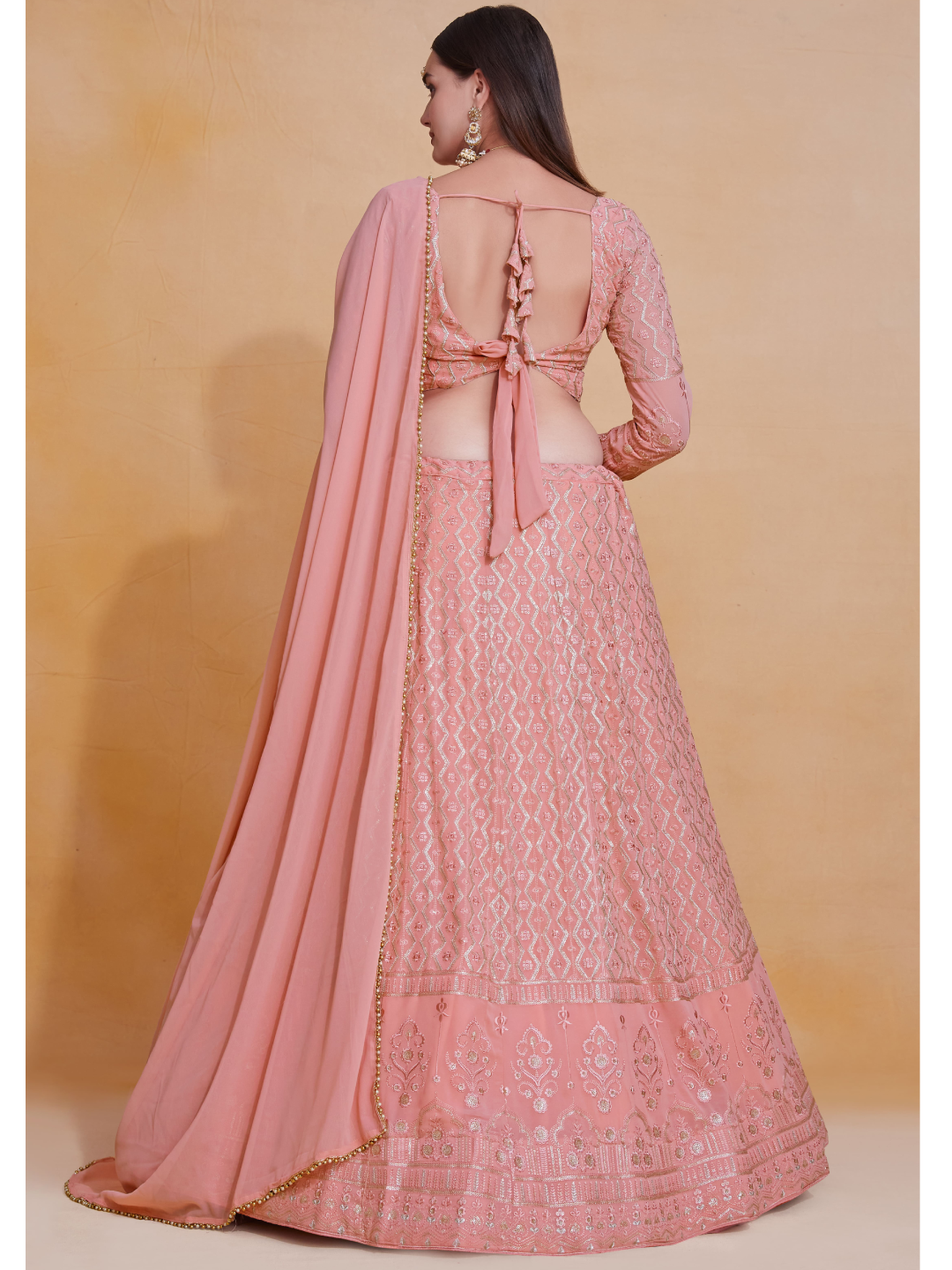 Pink Georgette Thread Sequence Embroidery Work Lehenga Choli
