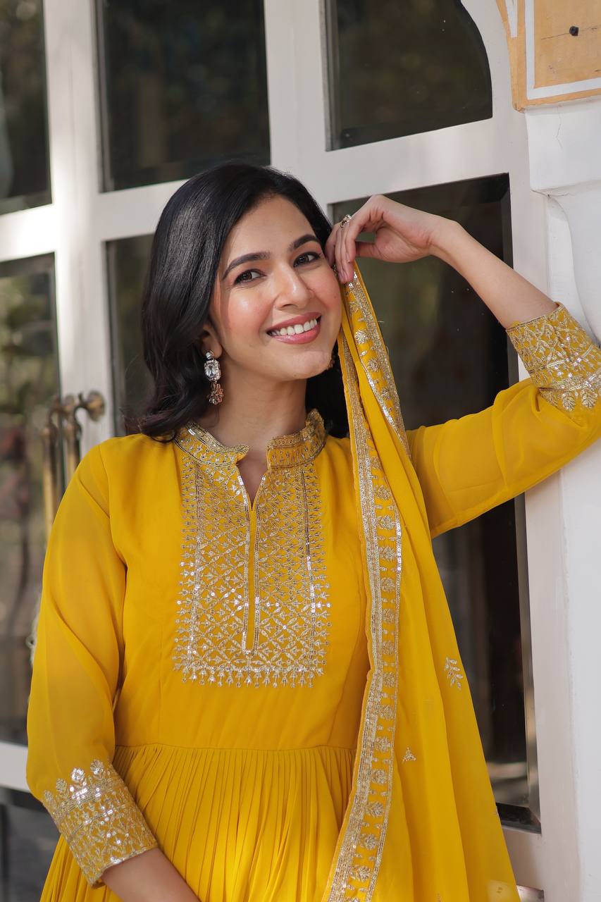 Yellow Sequin Embroidery Work Lehenga Kurta