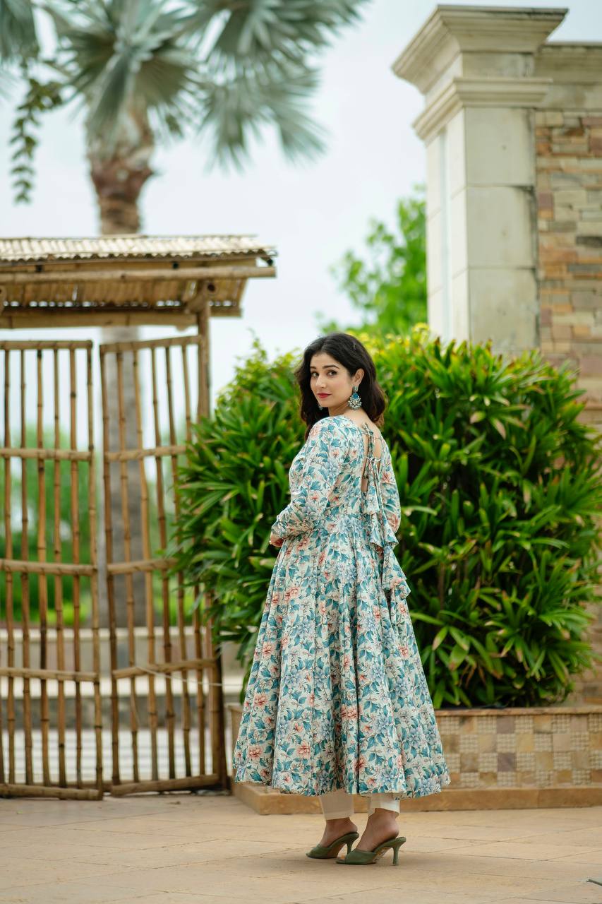 Multicolor Floral Printed Anarkali Kurta Set