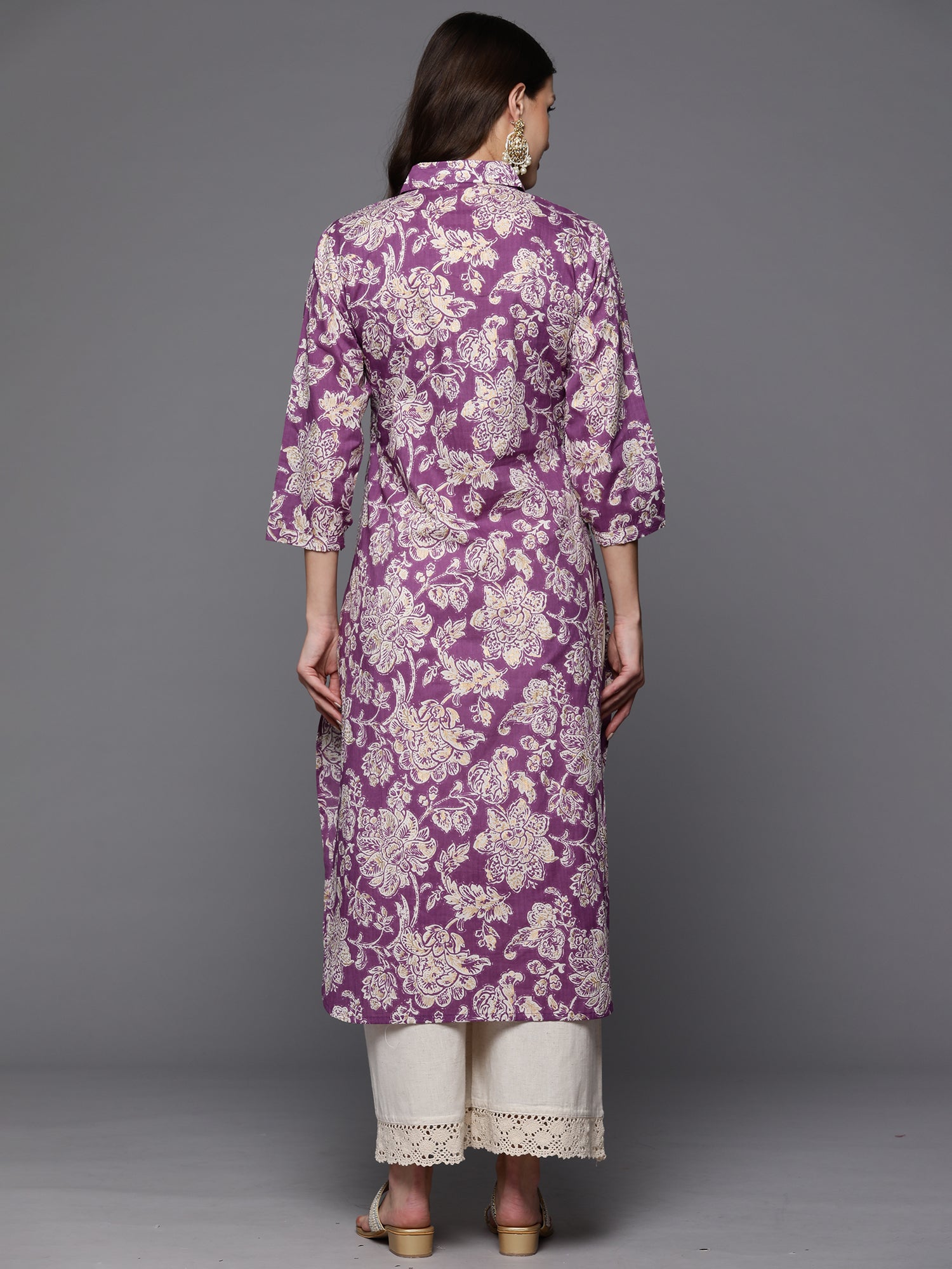Women Purple Printed Straight Kurta Palazzos Set