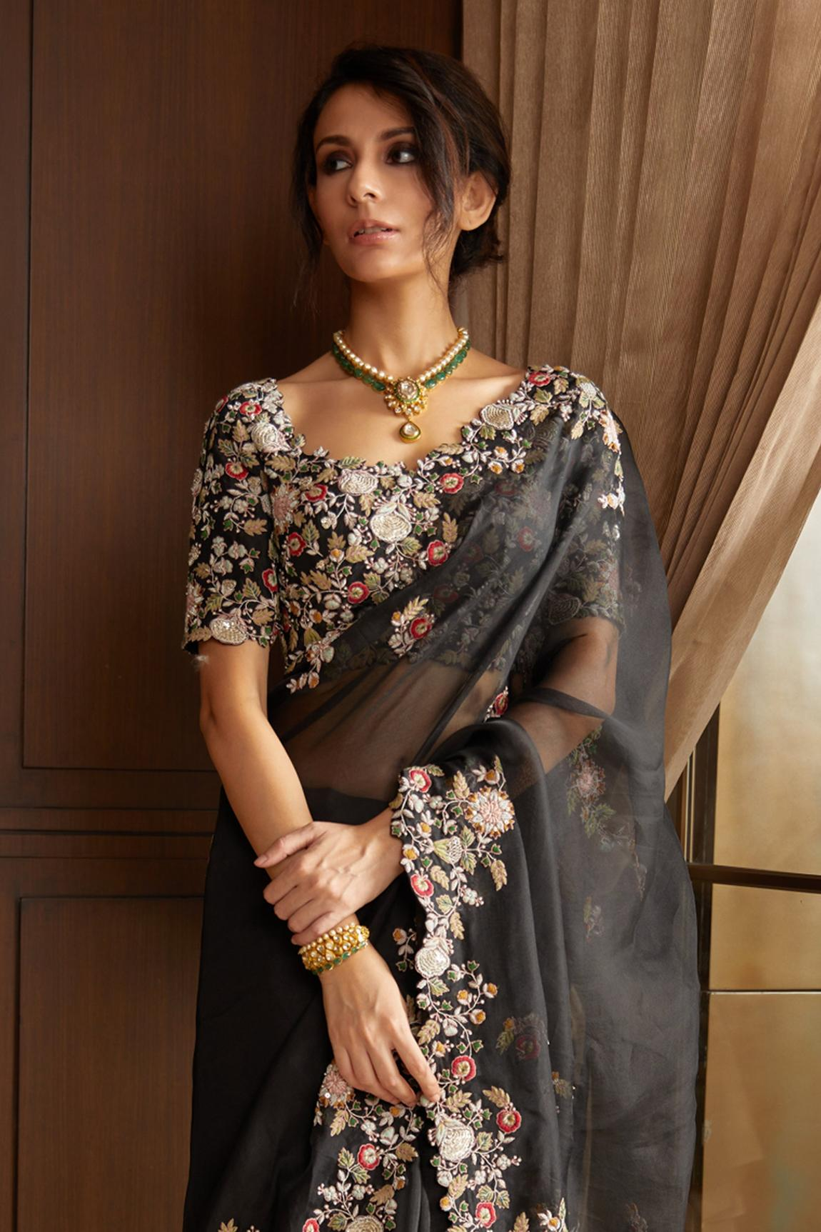 Black Heavy Embroidery Saree