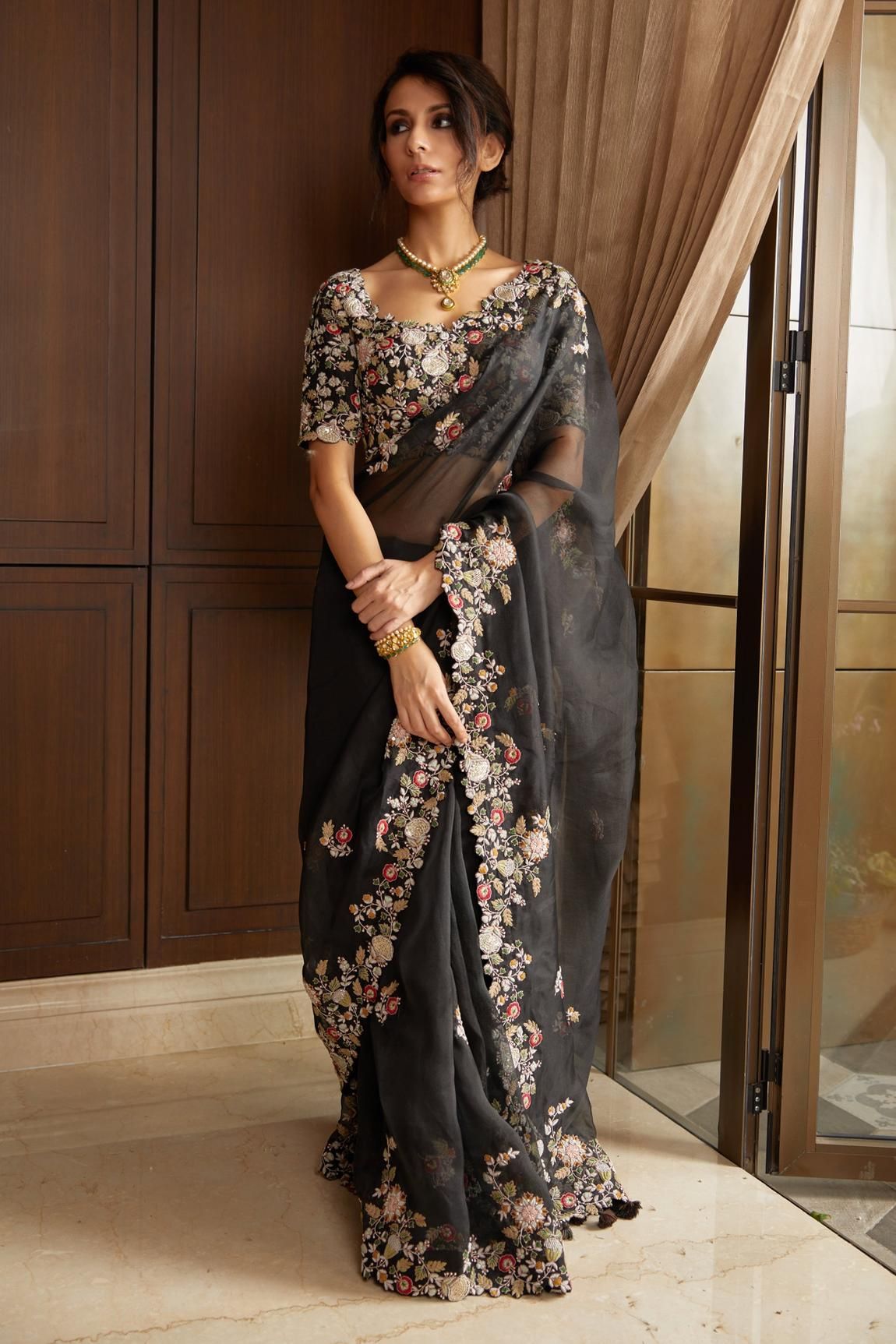 Black Heavy Embroidery Saree