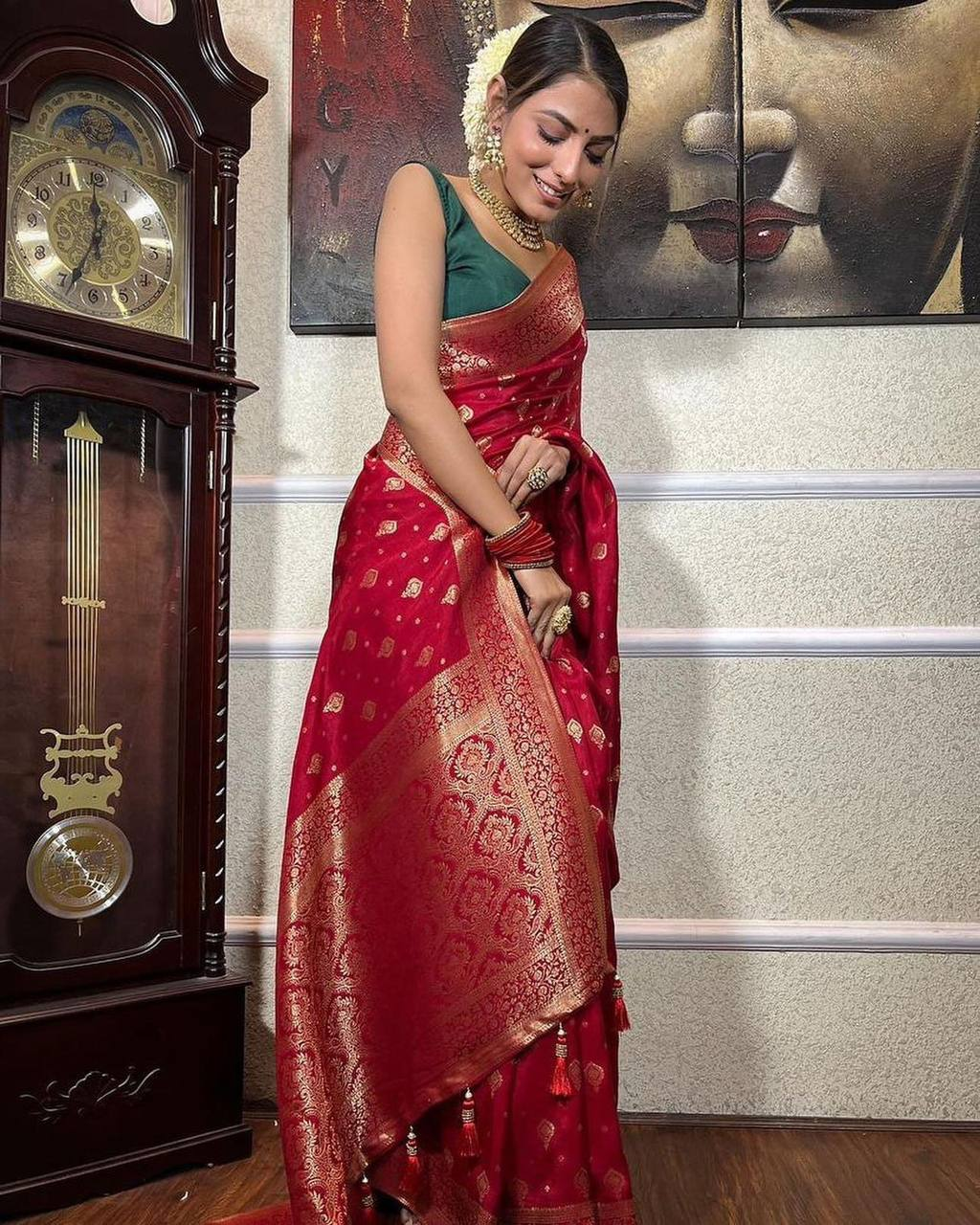 Green Copper Zari Weaving Work Saree