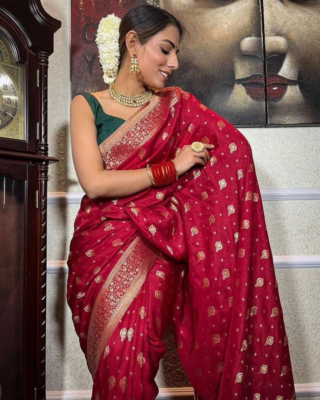 Green Copper Zari Weaving Work Saree