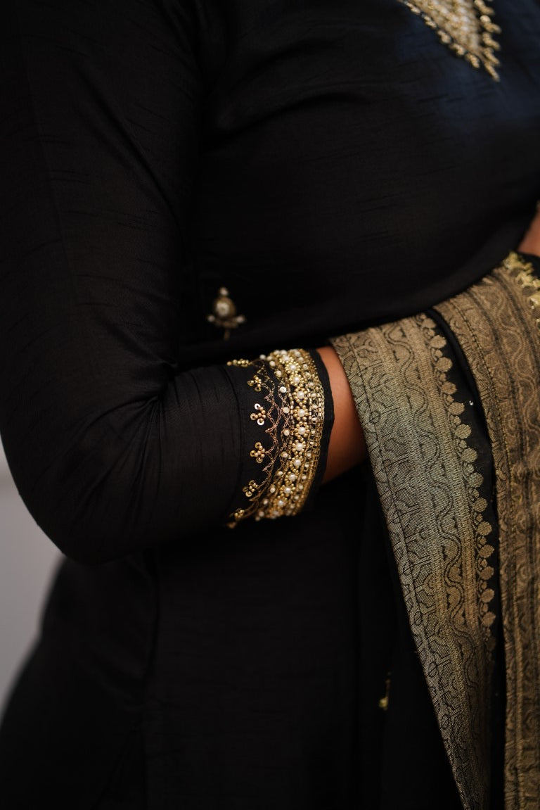 Black Embroidered Straight Kurta Set