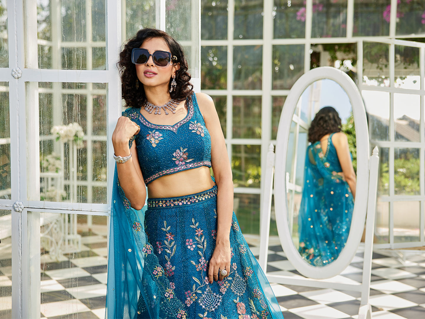 Navy Blue net with Coding & Zarkan embroidery Lehenga choli & Dupatta