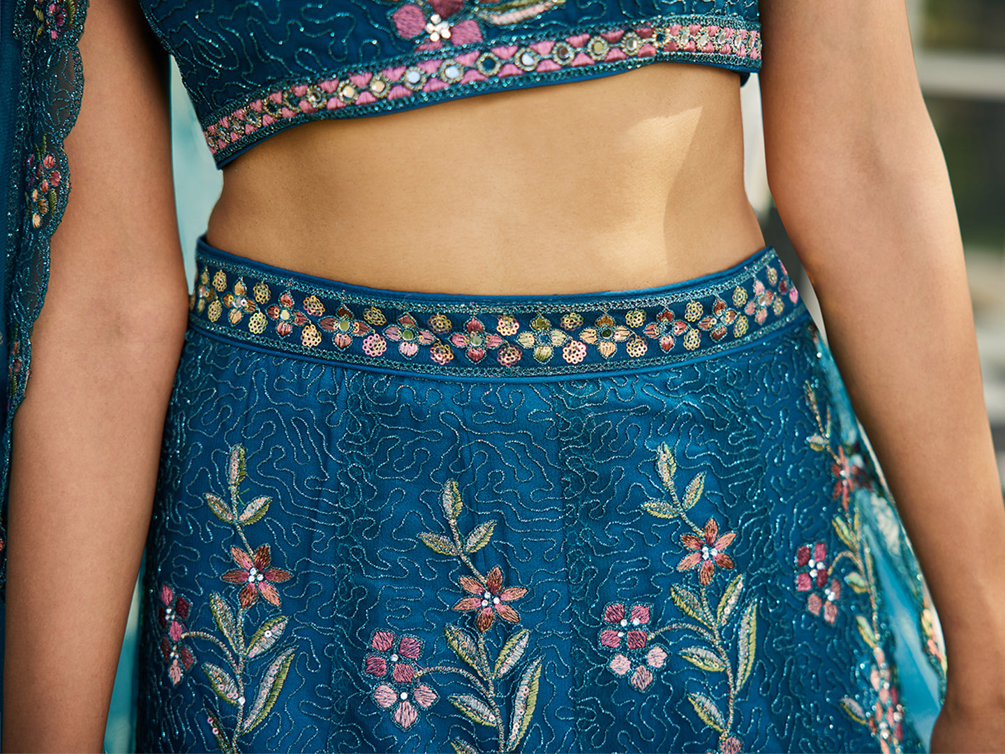 Navy Blue net with Coding & Zarkan embroidery Lehenga choli & Dupatta
