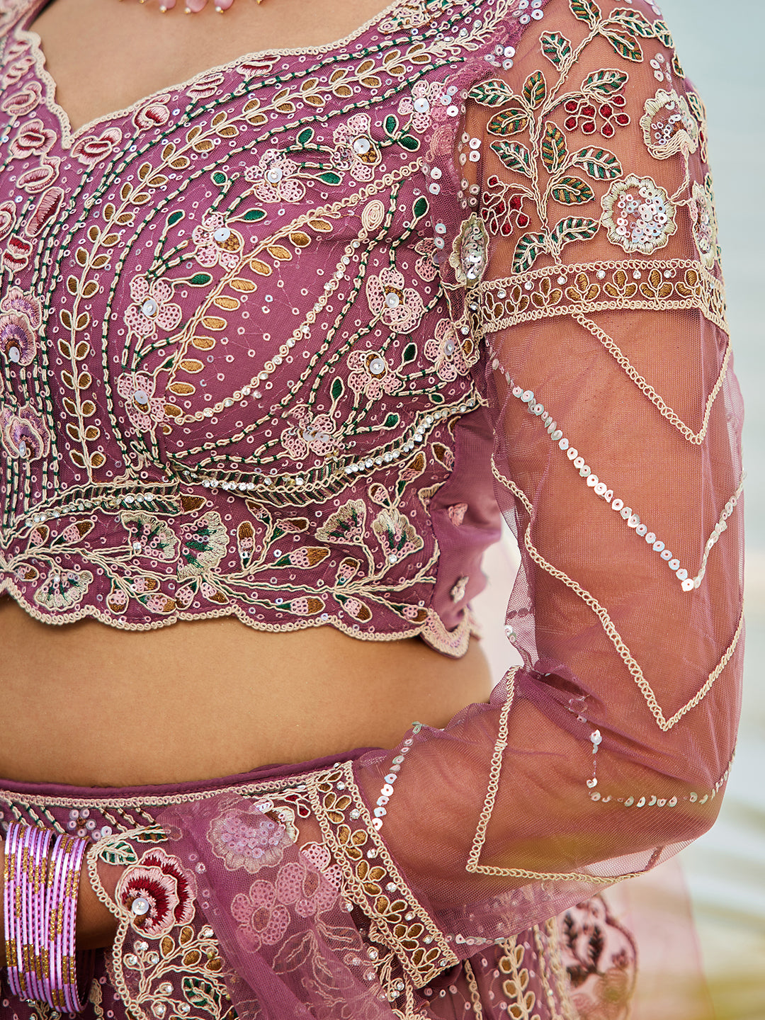 Lavender net and Coding & Zarkan embroidery Lehenga choli & Dupatta