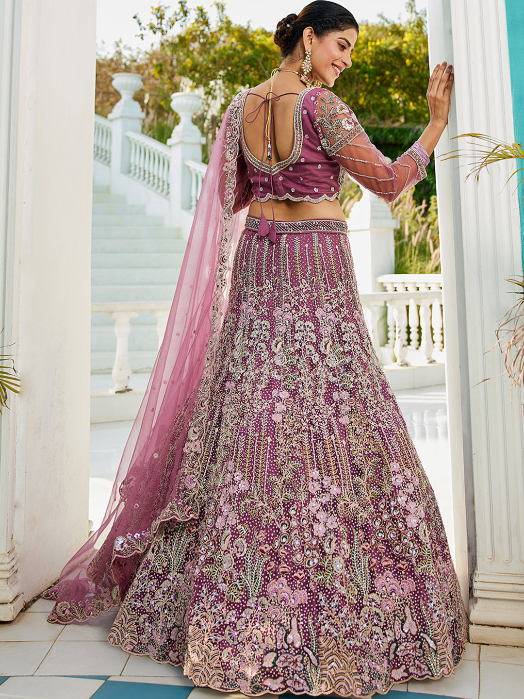 Lavender net and Coding & Zarkan embroidery Lehenga choli & Dupatta