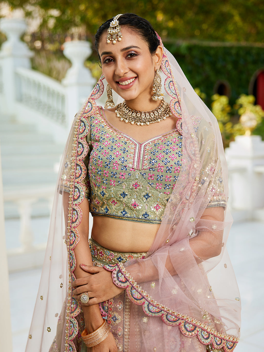 Multi colour Bridel net and Gotapatti & Moti embroidery Lehenga choli & Dupatta