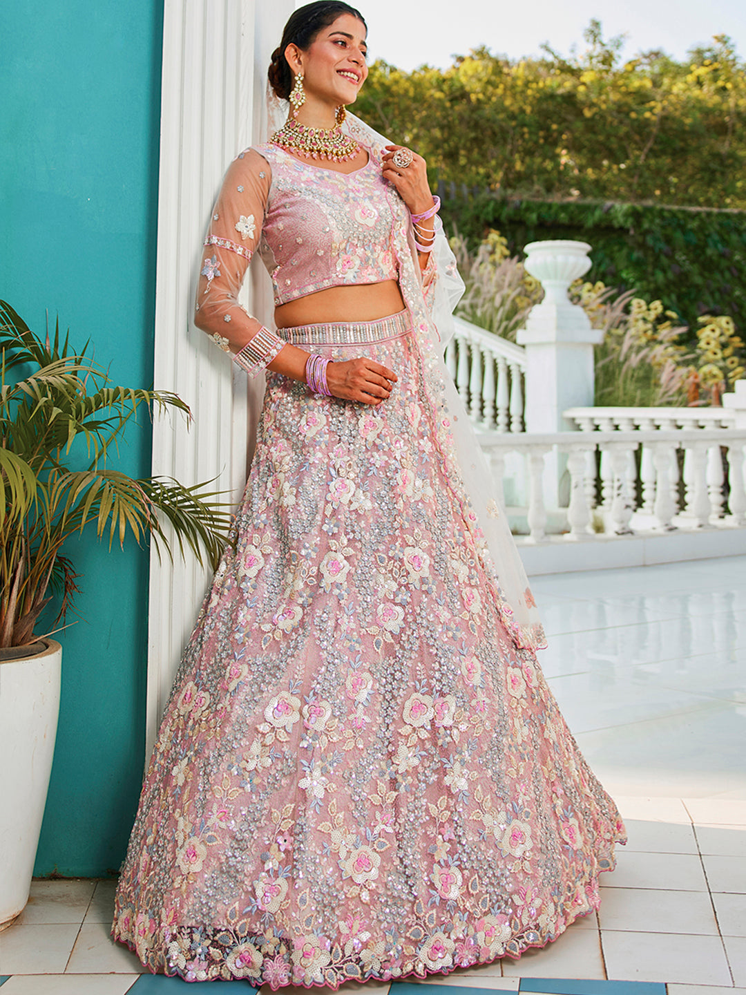 Grey net with Sequinse & Zarkan embroidery Lehenga choli & Dupatta