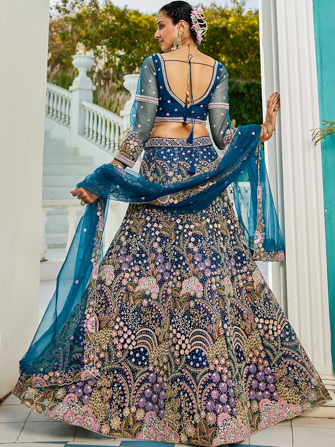 NavyBlue net with Coding & Zarkan embroidery Lehenga choli & Dupatta