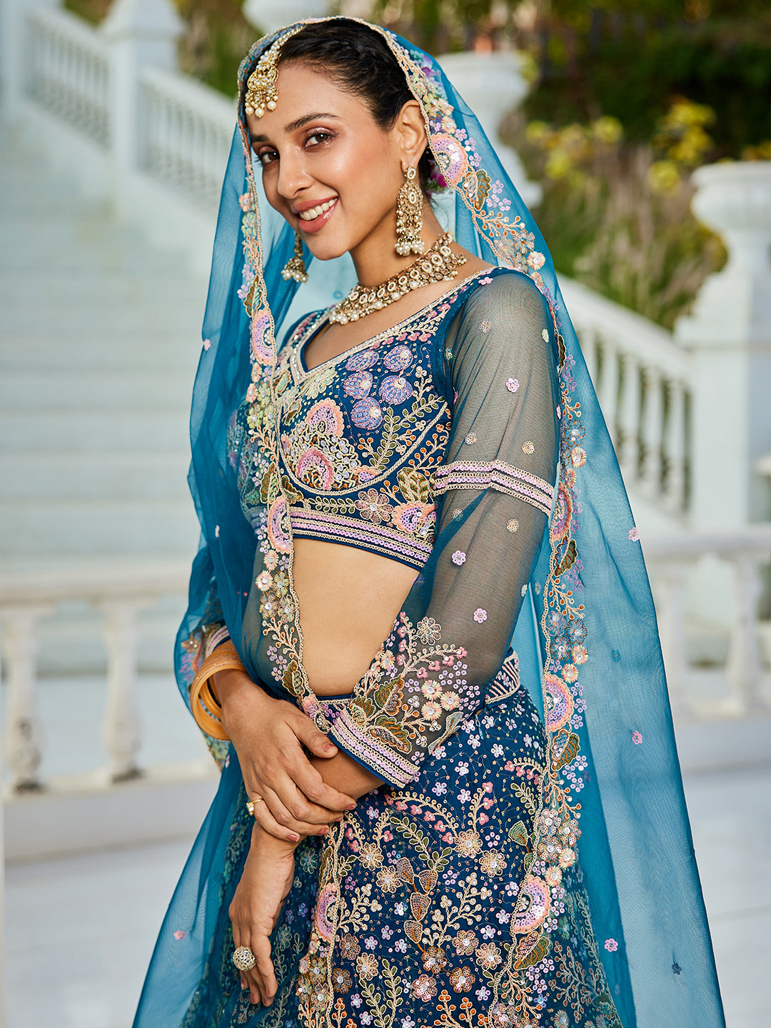 NavyBlue net with Coding & Zarkan embroidery Lehenga choli & Dupatta