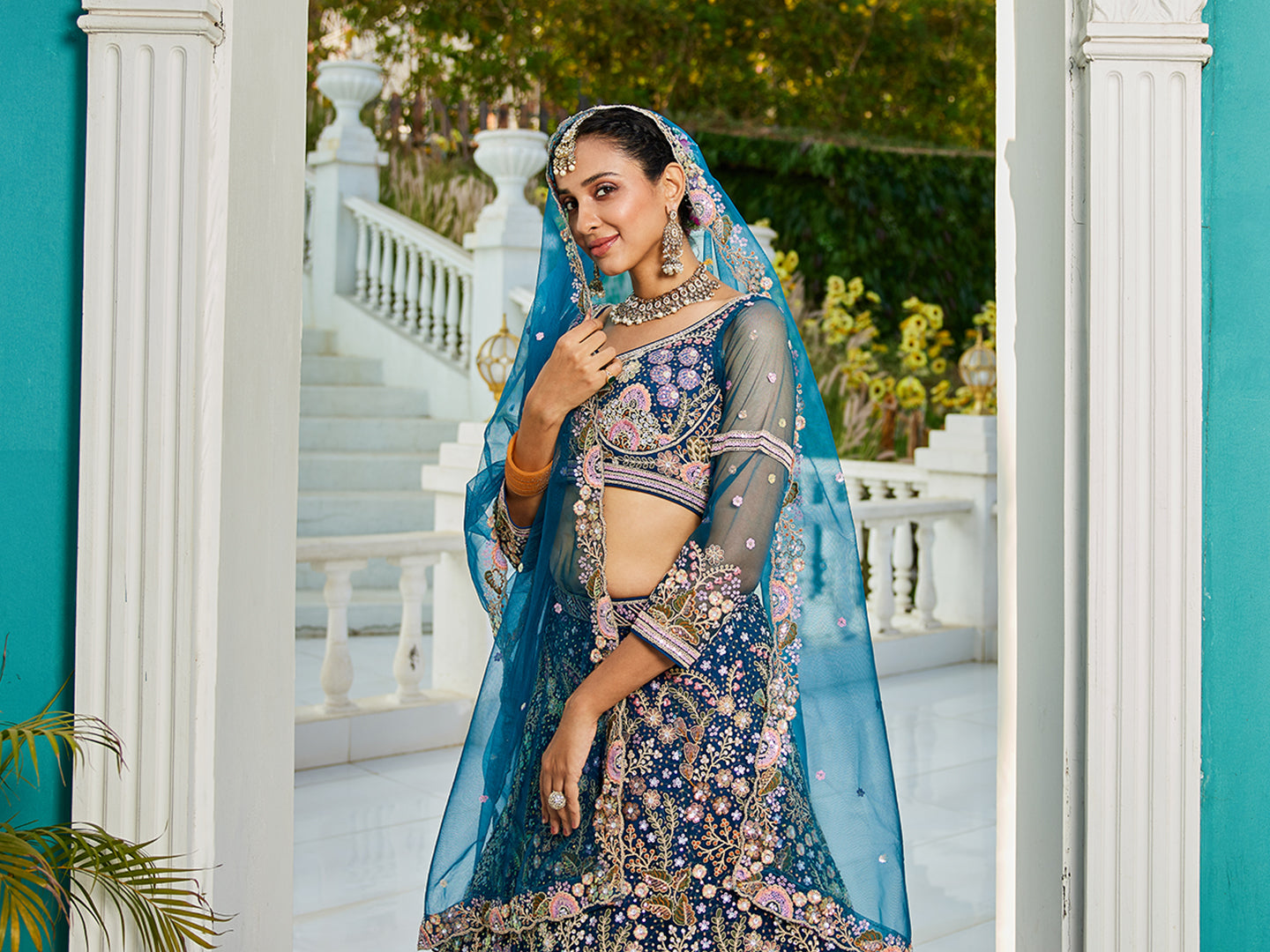 NavyBlue net with Coding & Zarkan embroidery Lehenga choli & Dupatta
