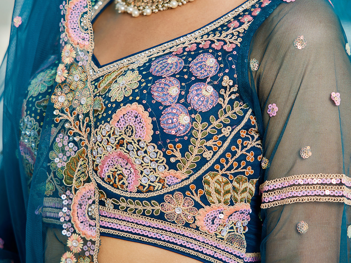 NavyBlue net with Coding & Zarkan embroidery Lehenga choli & Dupatta